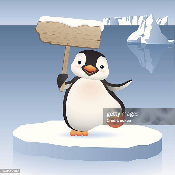 pinguin-schild - pinguine stock-grafiken, -clipart, -cartoons und -symbole