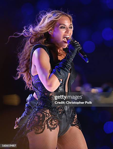 Beyonce performs during the Pepsi Super Bowl XLVII Halftime Show at Mercedes-Benz Superdome on February 3, 2013 in New Orleans, Louisiana.