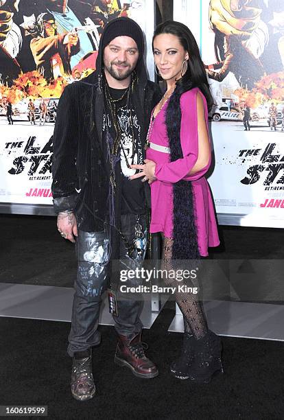 Personality Bam Margera and Nicole Boyd arrive at the Los Angeles premiere of 'The Last Stand' held at Grauman's Chinese Theatre on January 14, 2013...