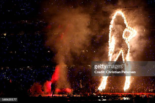 Singer Beyonce performs during the Pepsi Super Bowl XLVII Halftime Show at the Mercedes-Benz Superdome on February 3, 2013 in New Orleans, Louisiana.