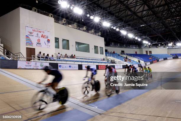 General view of the Men's 10km Scratch Race on day six of the 2023 Youth Commonwealth Games at National Cycling Velodrome on August 10, 2023 in...