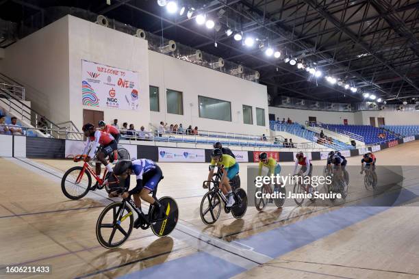 General view of the Men's 10km Scratch Race on day six of the 2023 Youth Commonwealth Games at National Cycling Velodrome on August 10, 2023 in...