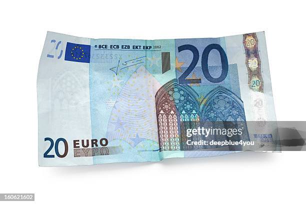 billet de vingt euro isolé sur blanc - billet en euros photos et images de collection