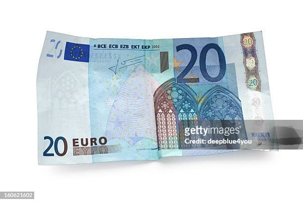 twenty euro note isolated on white - european union currency stock pictures, royalty-free photos & images