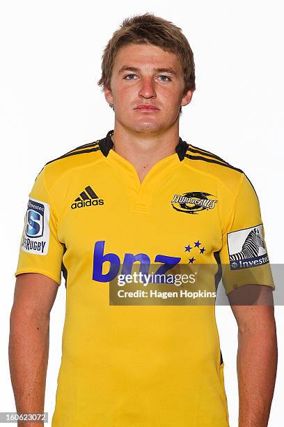 Beauden Barrett poses during the Hurricanes headshots session on February 4, 2013 in Wellington, New Zealand.