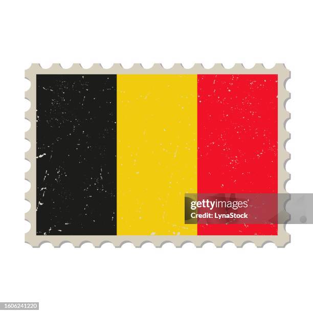 belgium grunge postage stamp. vintage postcard vector illustration with belgian national flag isolated on white background. retro style. - belgium border stock illustrations