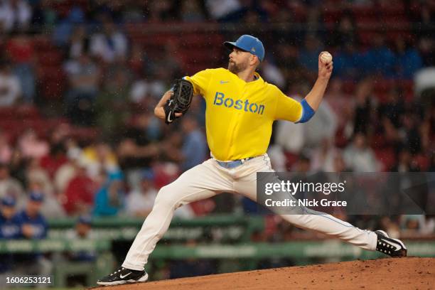 James Paxton of the Boston Red Sox delivers during the first inning against the Kansas City Royals at Fenway Park on August 10, 2023 in Boston,...