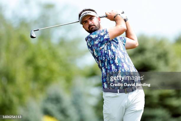 Brett Drewitt of Australia plays his tee shot on the sixth hole during the first round of the Pinnacle Bank Championship presented by Aetna at The...