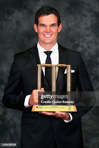 Clint McKay of Australia poses with his trophy after being named the One Day International Player Of The Year at the 2013 Allan Border Medal awards...