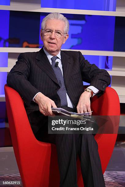 Italian Prime Minister Mario Monti attends 'Coffee Break' TV show at La7 studios on February 4, 2013 in Rome, Italy. Outgoing Italian prime minister...