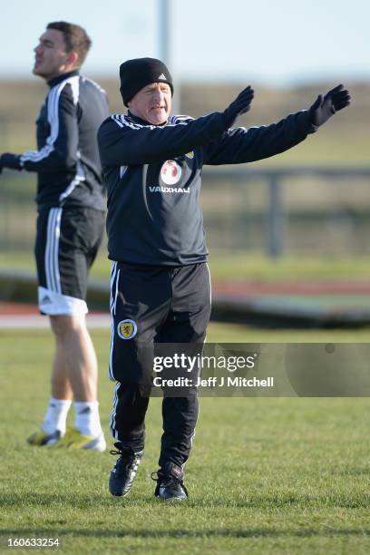 Gordon Strachan takes his first training session as Scotland coach at the Aberdeen Sports village on February 4, 2013 in Aberdeen, Scotland. Gordan...