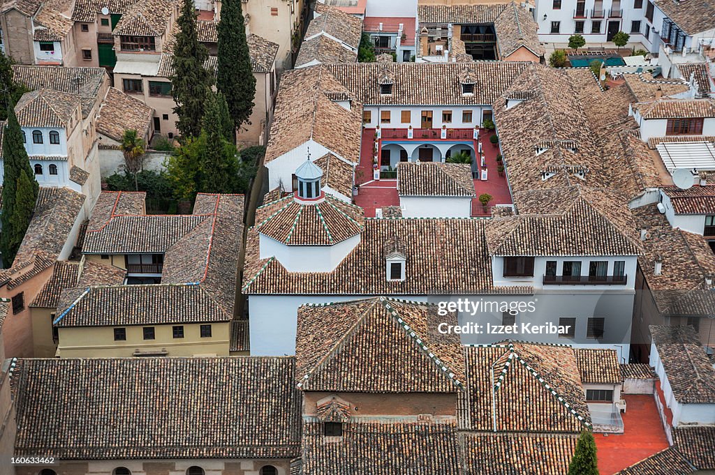 Scenic view of rooftops Albaicin, Granada