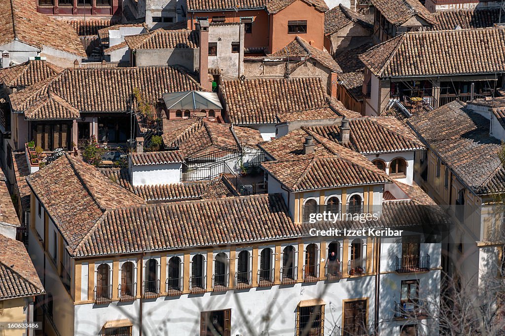 Scenic view of rooftops Albaicin, Granada