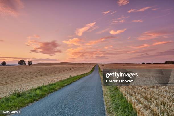 countryside in harvest - farm sunset stock pictures, royalty-free photos & images