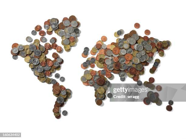 the world in money - coin map stock pictures, royalty-free photos & images