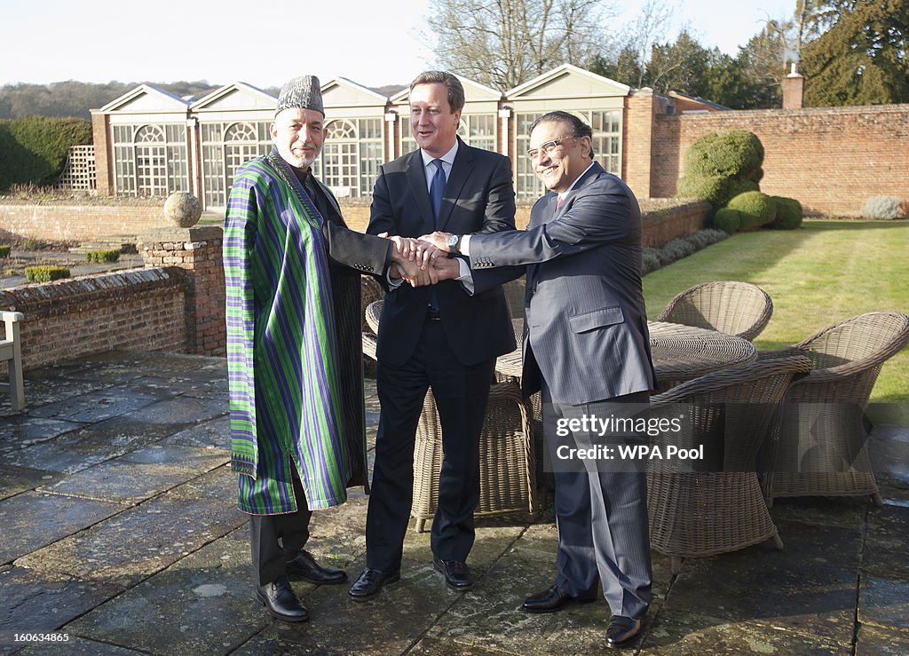 Prime Minister David Cameron Holds Trilateral Summit With Afghanistan's President Karzai And Pakistan's President Zardari