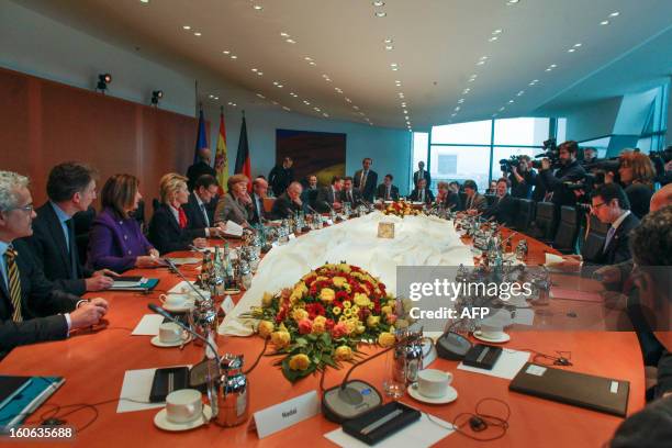 German Chancellor Angela Merkel and Spanish Prime Minister Mariano Rajoy attend a joint cabinet meeting during German-Spain Government Consultations...