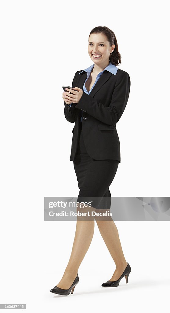 Relaxed happy business woman on smart phone