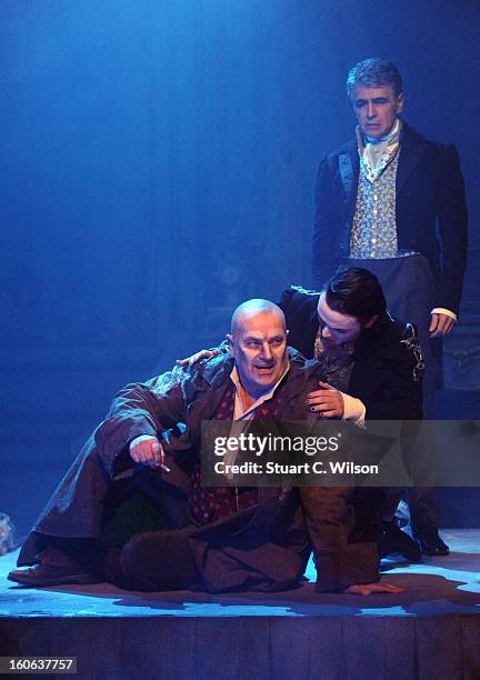 Chris Ellison as Magwitch, Taylor Jay-Davies as young Pip and Paul Nivison as adult Pip attend a photocall for 'Great Expectations' at Vaudeville...