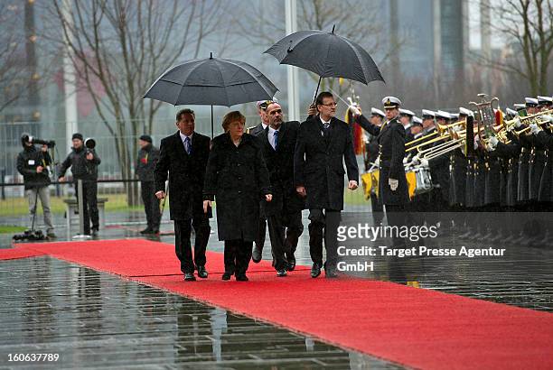 German Chancellor Angela Merkel meets Spanish Prime Minister Mariano Rajoy at the Chancellery on February 4, 2013 in Berlin, Germany. The German and...