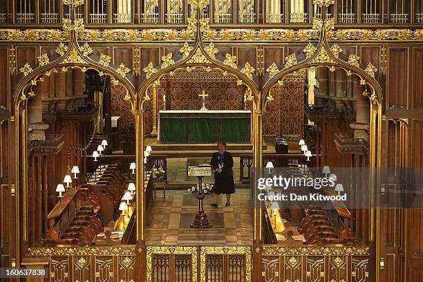 Woman walks beside a memorial stone marking the death of King Richard III inside Leicester Catherdral, close to where the body of Richard III was...