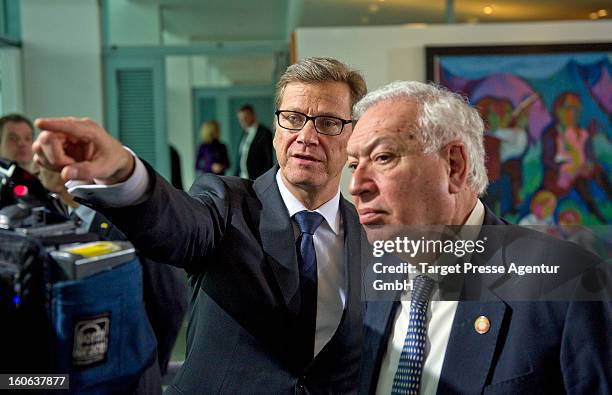 German Foreign Minister Guido Westerwelle meets the Spanish Foreign Minister Jose Manuel Garcia-Margallo at the Chancellery on February 4, 2013 in...