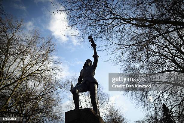 Statue of King Richard III stands in Castle Gardens near Leicester Catherdral, close to where the body of Richard III was discovered, on February 4,...