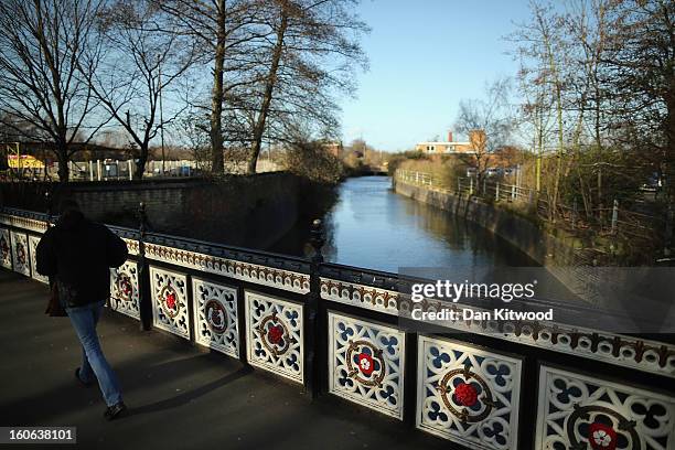 Man walks over a bridge where it is believed that King Richard III marched his men over to the Battle of Bosworth, near Leicester Catherdral, on...