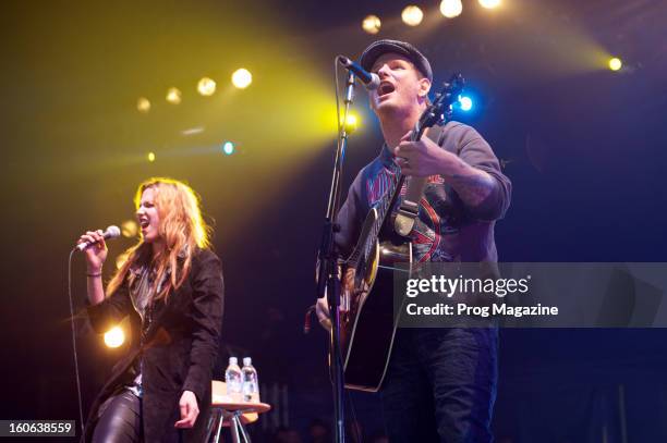 Corey Taylor and Lzzy Hale performing live on stage at Download Festival on June 8, 2012.