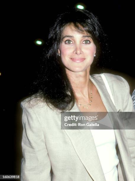 Actress Connie Sellecca on June 8, 1986 dining at Nicky Blair's Restaurant in Hollywood, California.