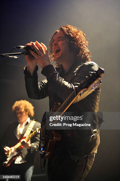 Vincent Cavanagh, lead singer with British art rock band Anathema, performing live on stage at Koko in London, May 3, 2012.
