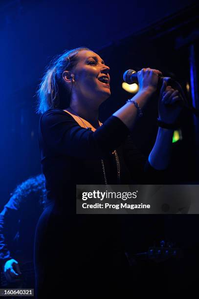 Lee Douglas, singer with British art rock band Anathema, performing live on stage at Koko in London, May 3, 2012.