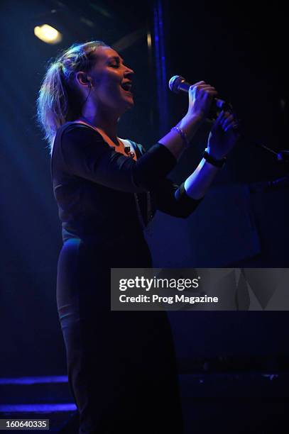 Lee Douglas, singer with British art rock band Anathema, performing live on stage at Koko in London, May 3, 2012.