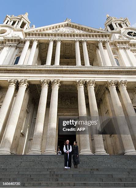 The new Archbishop Of Canterbury Justin Welby leaves St Paul’s Cathedral with his wife Caroline after being confirmed into the post of Archbishop on...