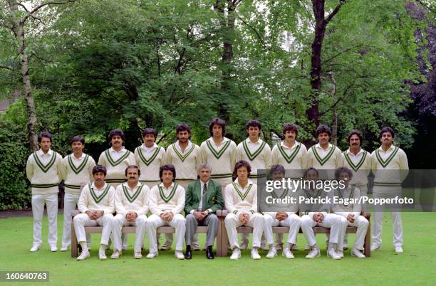 Pakistan group, 2nd Test England v Pakistan Lord's June 1987. Back row: Shoaib Mohammed; Asif Mujtaba; Ramiz Raja; Salim Yousaf; Mohsin Kamal; Wasim...