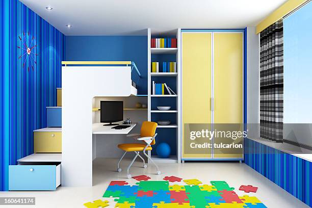 kid's bedroom - minimalist bedroom desk stock pictures, royalty-free photos & images