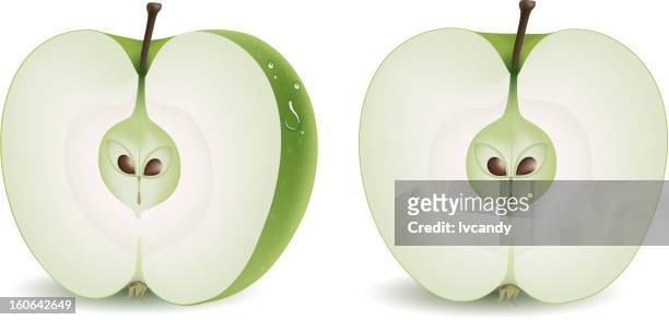 half apple - cutting green apple stock illustrations