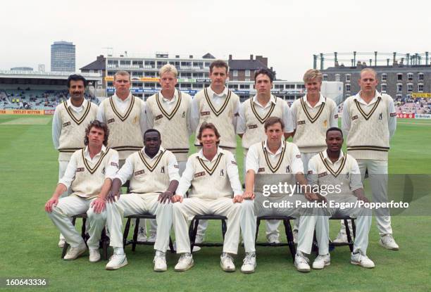 Benson and Hedges semi-final, Warwickshire 1994 back: Asif Din, Mike Burns, Dominic Ostler, Richard Davis, Roger Twose, Trevor Penney, Neil Smith...