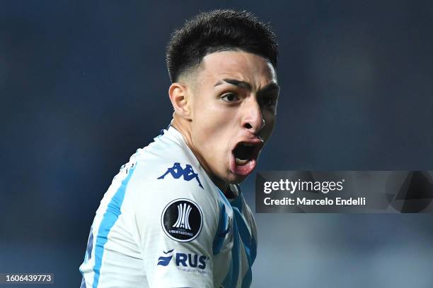 Agustin Ojeda of Racing Club celebrates after scoring the team's second goal during a Copa CONMEBOL Libertadores 2023 round of sixteen second leg...