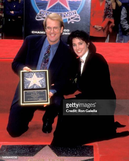Musician John Tesh and Actress Connie Sellecca attend the Hollywood Walk of Fame Star Ceremony Honoring John Tesh on November 11, 1993 at 7021...