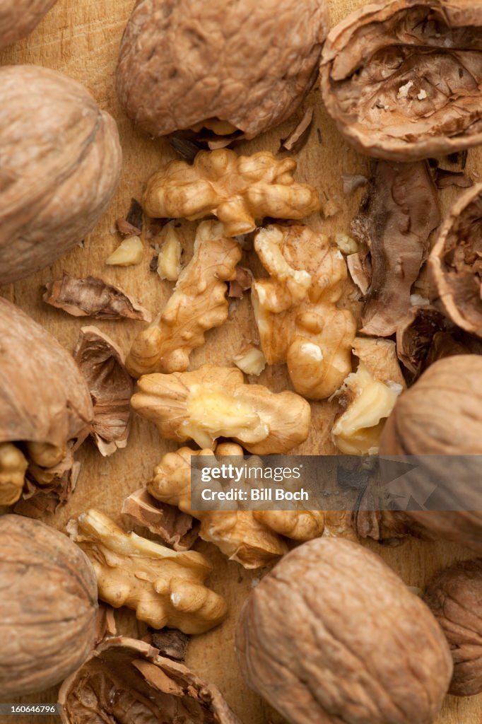 Cracked walnuts close-up