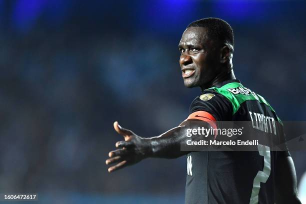 Cristian Zapata of Atletico Nacional gestures during a Copa CONMEBOL Libertadores 2023 round of sixteen second leg match between Racing Club and...