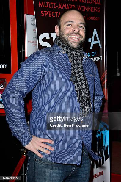 Ryan Beange of "Rayguns Look Real Enough" attends the press night for Siro-A show, described as Japan's version of the Blue Man Group at Leicester...