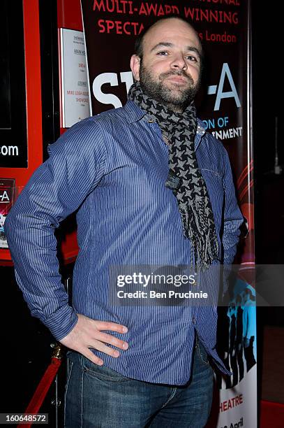 Ryan Beange of "Rayguns Look Real Enough" attends the press night for Siro-A show, described as Japan's version of the Blue Man Group at Leicester...