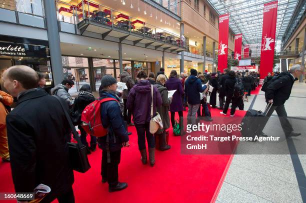People cue in front of a ticket office for the 63rd Berlinale International Film Festival on February 4, 2013 in Berlin, Germany. The 2013 Berlinale...