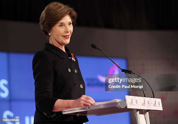 Former U.S. First lady Laura Bush makes a few remarks at the 2013 Susan G. Komen Global Women's Cancer Summit at Fairmont Hotel on February 4, 2013...