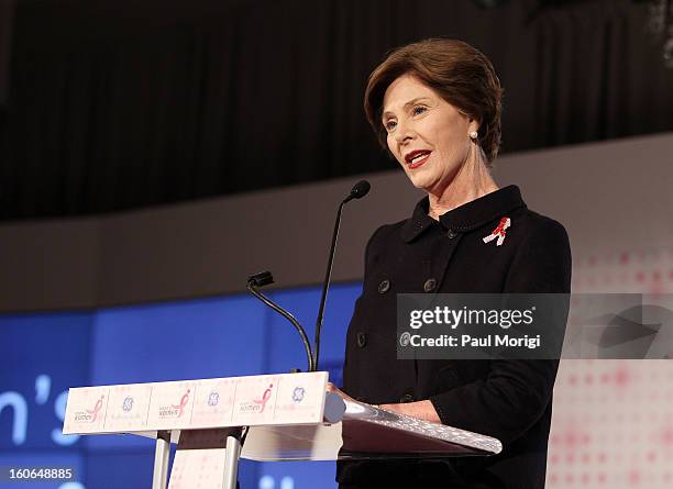 Former U.S. First lady Laura Bush makes a few remarks at the 2013 Susan G. Komen Global Women's Cancer Summit at Fairmont Hotel on February 4, 2013...