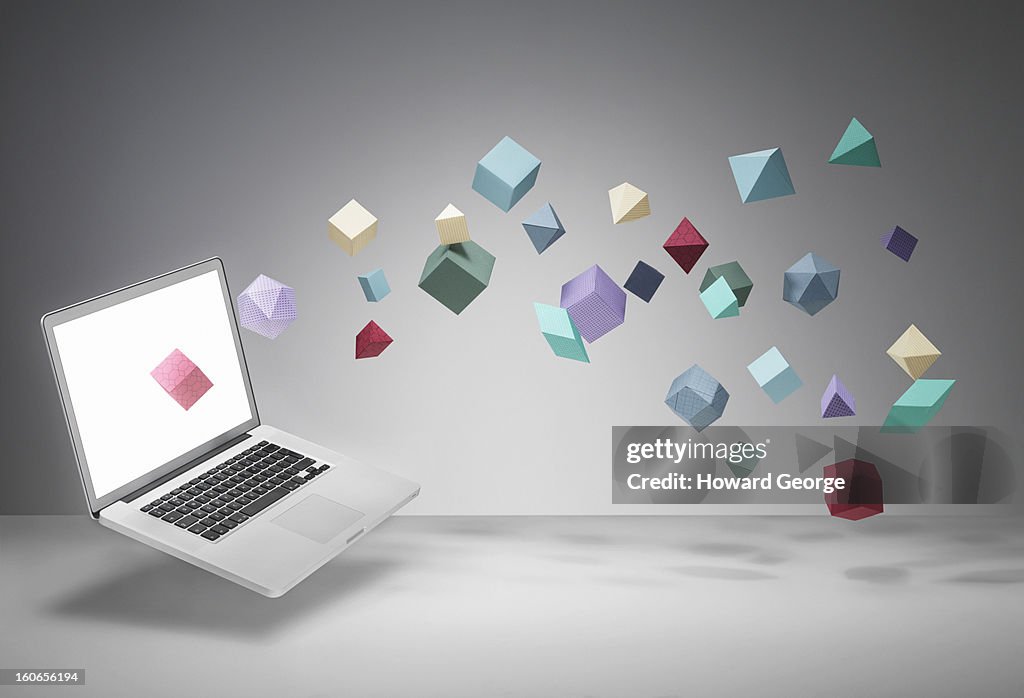 Laptop with geometric shapes