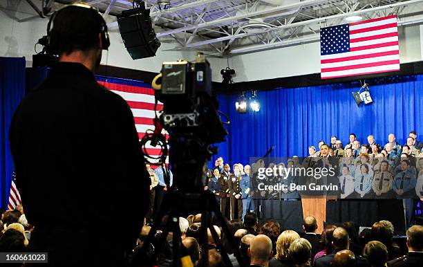 President Barack Obama speaks before a crowd of local leaders and law enforcement officials at the Minneapolis Police Department Special Operations...