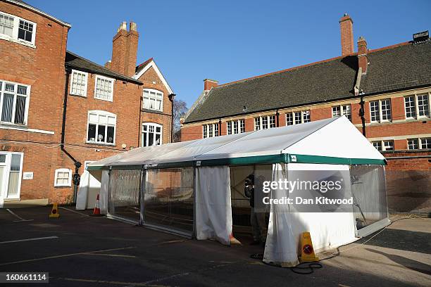 Marquee sits over the spot where the remains of King Richard III were found in a car park on February 4, 2013 in Leicester, England. The University...